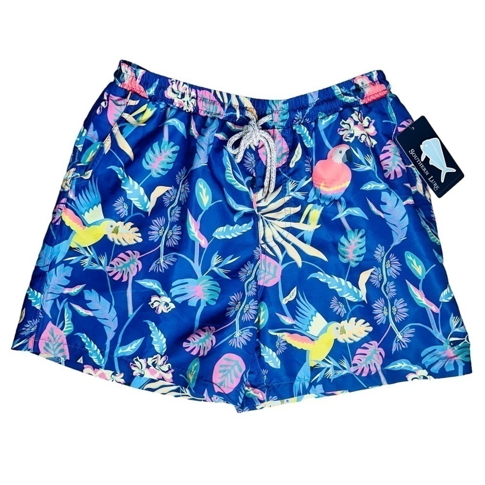 NWT Southern‎ Lure Swim Shorts Parrot Print Blue Lilac Men's Size Small